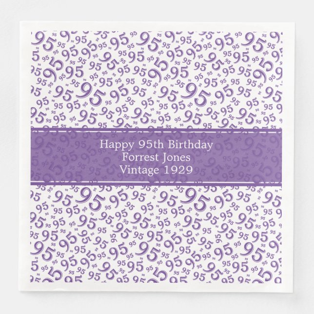 95th Birthday Cool Number Pattern Purple/White  Napkin (Front)