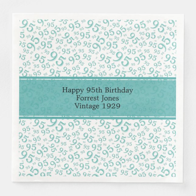 95th Birthday Cool Number Pattern Teal/White  Napkin (Front)