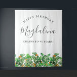 95th Birthday December Birth Flower Backdrop Tapestry<br><div class="desc">Create a special keepsake when your guests have a photograph with the birthday celebrant. This festive Christmas backdrop features green  holly and red berries. All of the text is editable so you can easily craft your own special mood.</div>