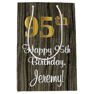 95th Birthday: Elegant Faux Gold Look #, Faux Wood Medium Gift Bag