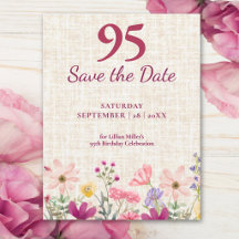 95th Birthday Elegant Pink Floral Save the Date