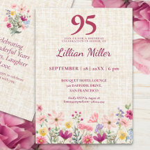 95th Birthday Elegant Pink Wildflower Linen Party