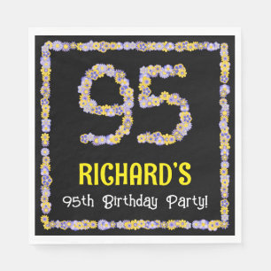 95th Birthday: Floral Flowers Number, Custom Name Napkin