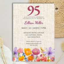 95th Birthday Floral Garden 95 Years Party Elegant