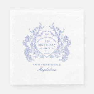 95th Birthday French Blue Floral Crest Custom Napkin