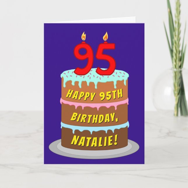 95th Birthday: Fun Cake and Candles + Custom Name Card (Front)