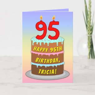 95th Birthday — Fun Cake & Candles, w/ Custom Name Card