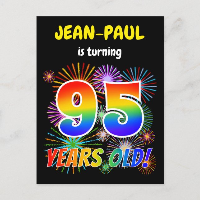 95th Birthday - Fun Fireworks, Rainbow Look "95" Postcard (Front)