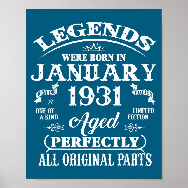 95th Birthday Gift Legend Born In January 1931 95  Poster (Front)
