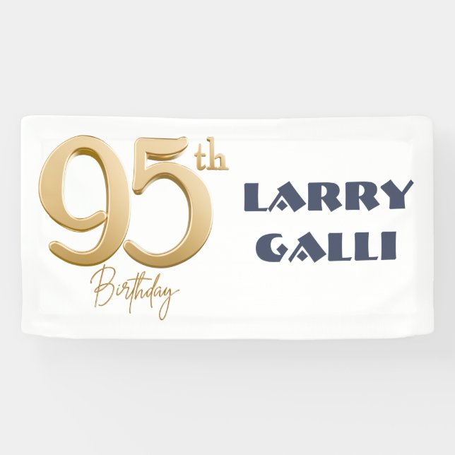 95th Birthday Gold Navy Blue Custom Name Banner (Horizontal)