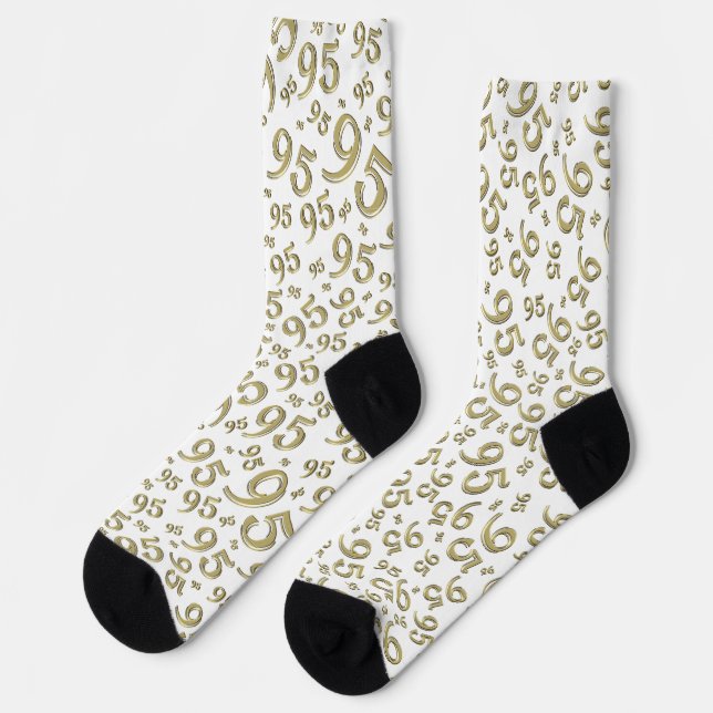 95th Birthday Gold/White Random Number Pattern Socks (Left)