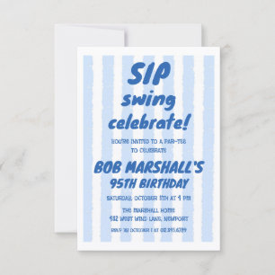 95th Birthday Golf Bold Blue Typography Stripes Invitation