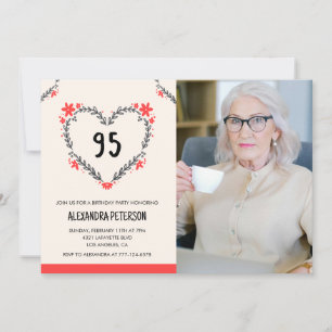 95th birthday invitations for her Floral Heart