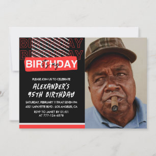95th birthday invitations Men Party Photo Red 