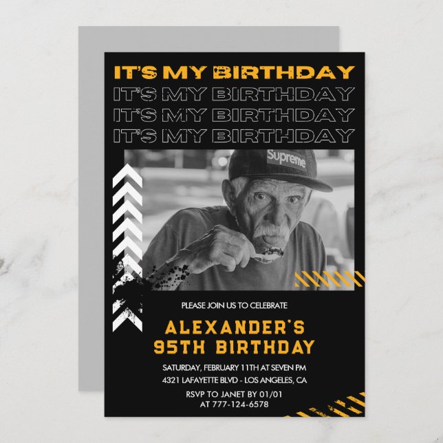 95th birthday invitations Men Photo Spray paint (Front/Back)