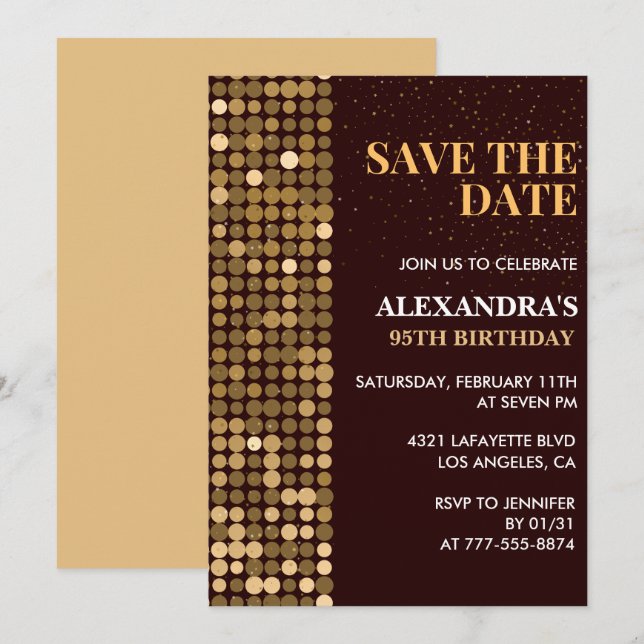 95th birthday invitations Save the date Gold (Front/Back)