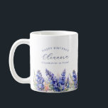 95th Birthday July Birth Flower Gift Custom Coffee Mug<br><div class="desc">Elegant summer watercolor blue larkspur flowers create a beautiful floral border at the bottom of this July Birth Flower gift. Larkspur or delphinium flowers are the July birth flower. A trendy font combination gives it a modern aesthetic. All of the text is editable.</div>