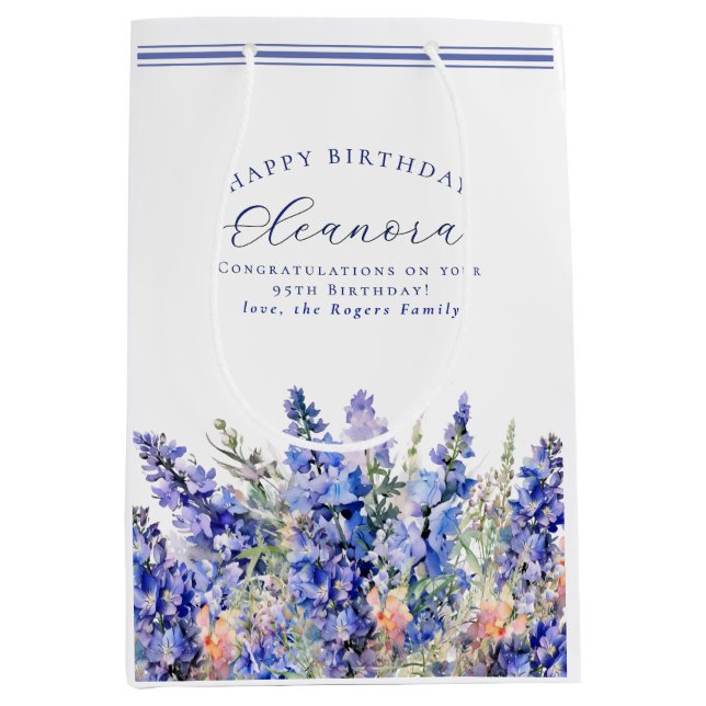 95th Birthday July Birth Month Flower Blue Medium Gift Bag (Front)