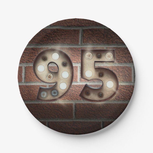 95th birthday marquee sign on brick wall paper plate (Front)