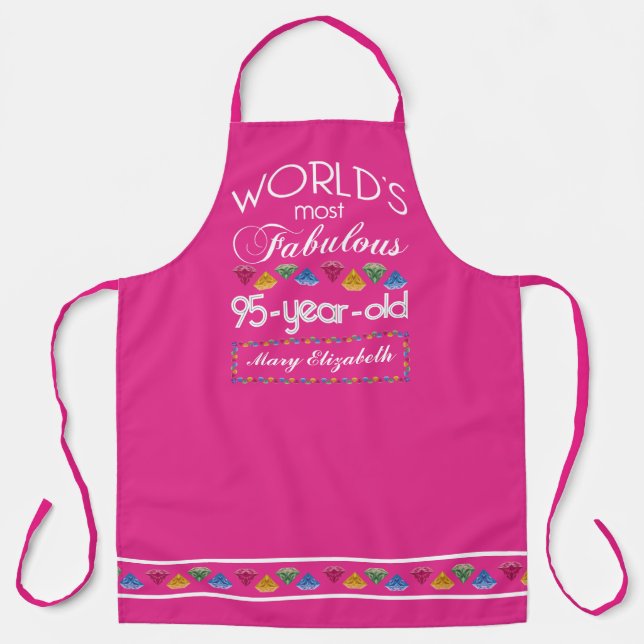 95th Birthday Most Fabulous Colorful Gems Pink Apron (Front)