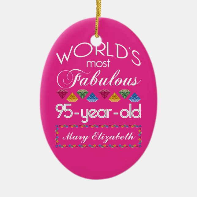 95th Birthday Most Fabulous Colourful Gems Pink Ceramic Tree Decoration (Front)