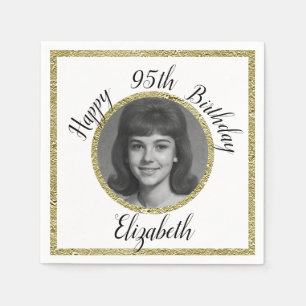 95th Birthday Napkins Custom Photo White and Gold 