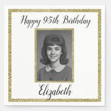 95th Birthday Napkins Custom Photo White and Gold