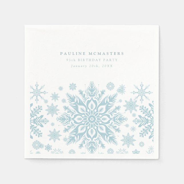 95th Birthday Party Blue White Snowflake Winter Napkin (Front)