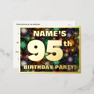 95th Birthday Party: Bold, Colourful Fireworks Loo Foil Invitation Postcard