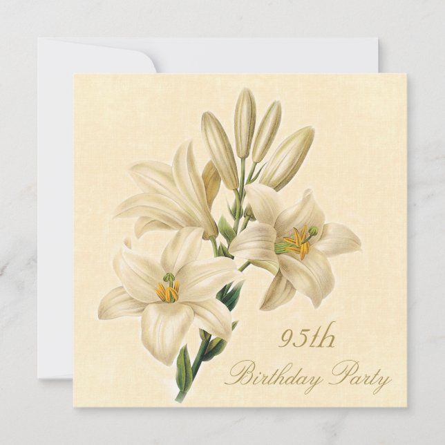 95th Birthday Party Chic Vintage Lily Flowers Invitation (Front)