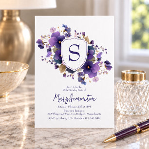 95th Birthday Party Classic Monogram Crest Invitation
