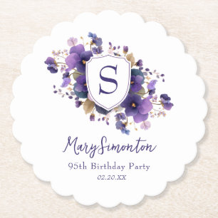 95th Birthday Party Classic Monogram Crest Paper Coaster