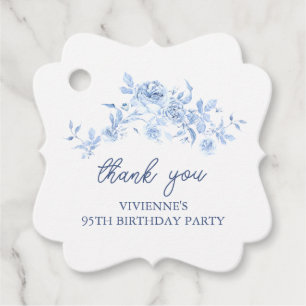 95th Birthday Party Dusty Blue Rose Floral Custom Favour Tags