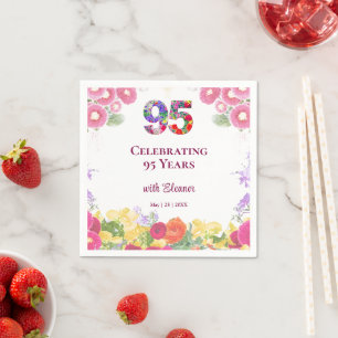 95th Birthday Party Floral Elegant Pink Napkin