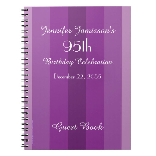 95th Birthday Party Guest Book Purple Notebook (Front)