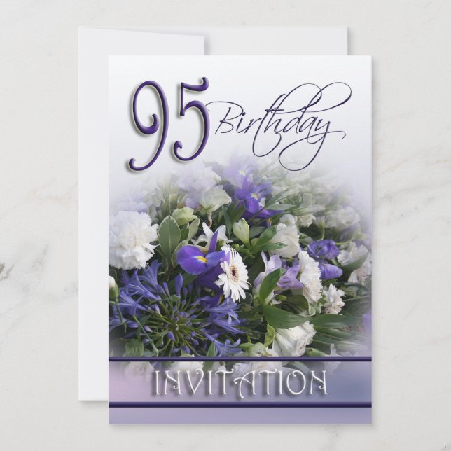 95th Birthday Party Invitation - Blue bouquet (Front)