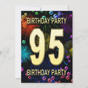 95th Birthday Party Invitation Fireworks Bubbles