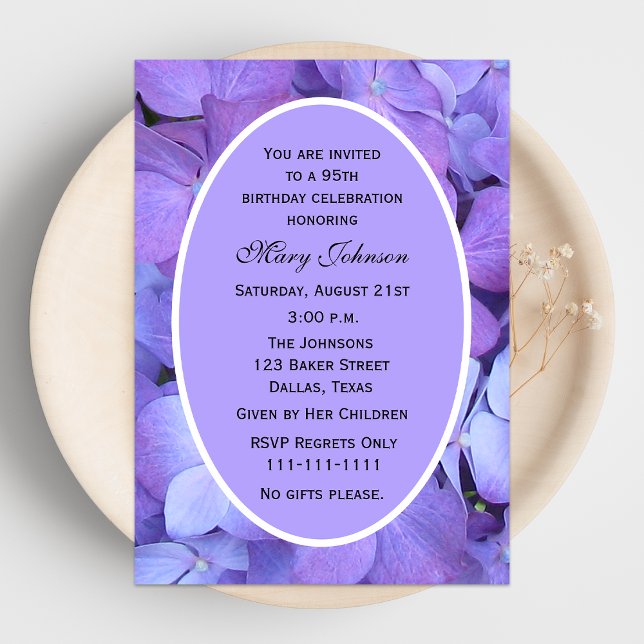 95th Birthday Party Invitation Hydrangeas (Creator Uploaded)