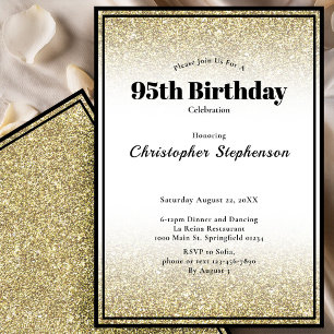 95th Birthday Party Invitation in Black and Gold