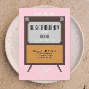 95th Birthday Party Invitation TV on Pink