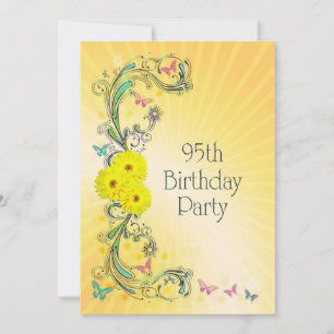 95th Birthday party Invitation with yellow flowers