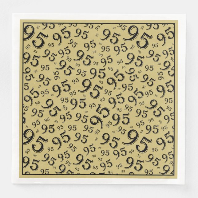 95th Birthday Party Number Pattern Black/Gold Napkin (Front)