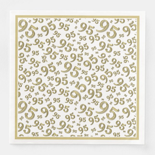 95th Birthday Party Number Pattern Gold/White Napkin (Front)