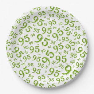 95th Birthday Party Random Number Pattern Green Paper Plate