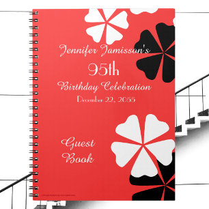 95th Birthday Party Red Floral Guest Book Notebook