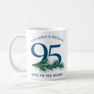 95th Birthday Peacock Feather Customizable Coffee Mug
