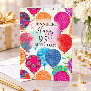 95th Birthday Pink Orange Turquoise Balloons Card