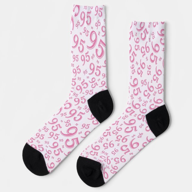 95th Birthday Pink Random Number Pattern Socks (Left)