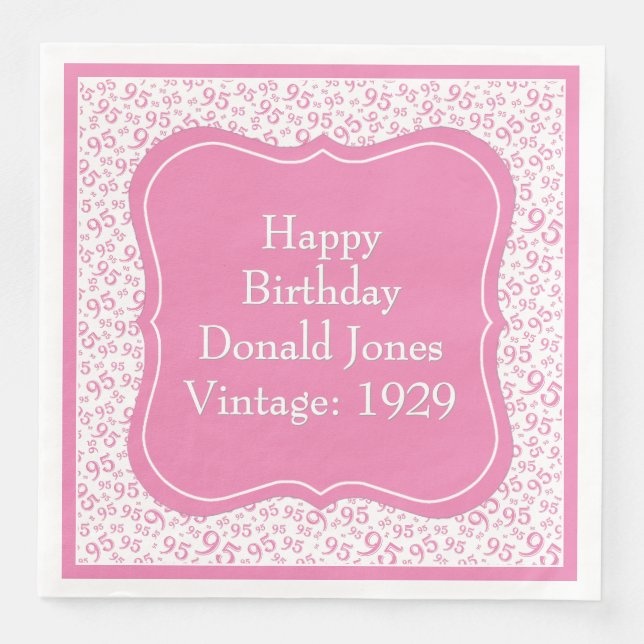 95th Birthday Pink/White Bracket Number Pattern Napkin (Front)