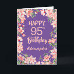 95th Birthday Purple Pink Peach Watercolor Floral Card<br><div class="desc">95th Birthday Purple Peach Watercolor Floral Birthday Card. For further customisation,  please click the "Customise it" button and use our design tool to modify this template.</div>